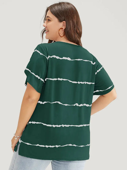 Striped Contrast Petal Sleeve T-shirt