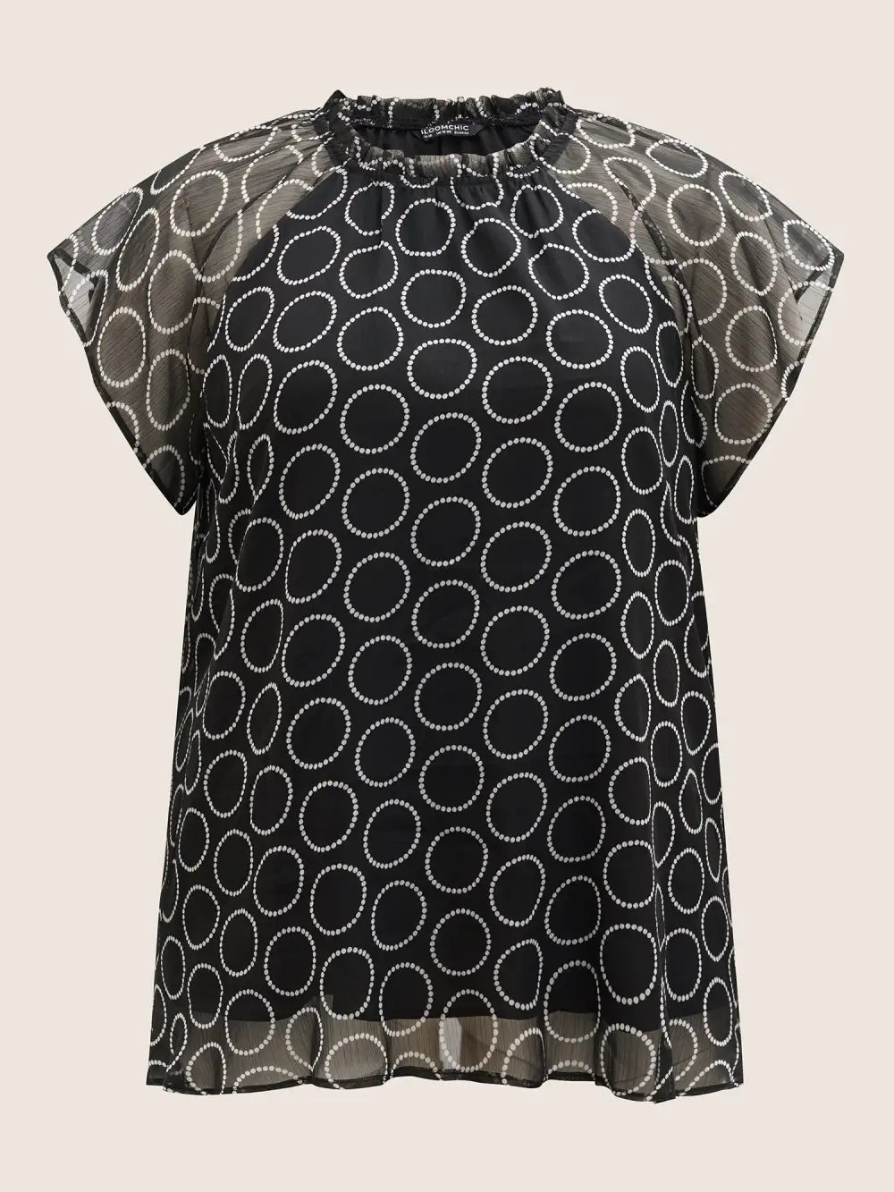 Polka Dot Mock Neck Mesh Patchwork Blouse
