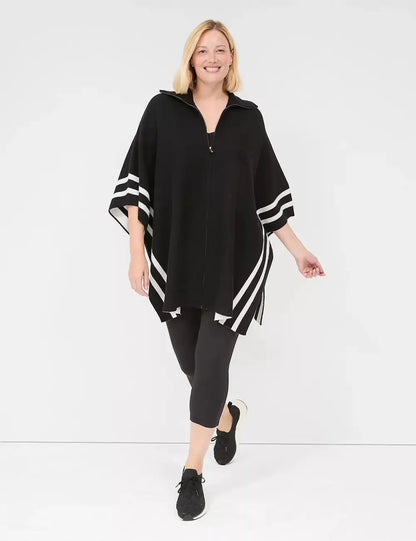 Full-Zip Striped Sweater Cape