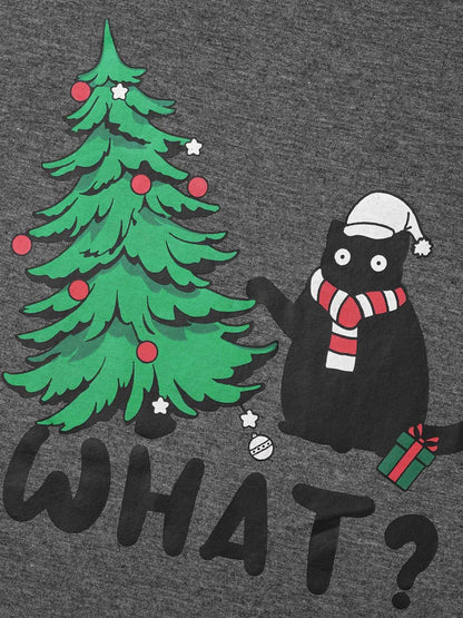 Festive Cat And Tree Printed Slim-Fit Tee