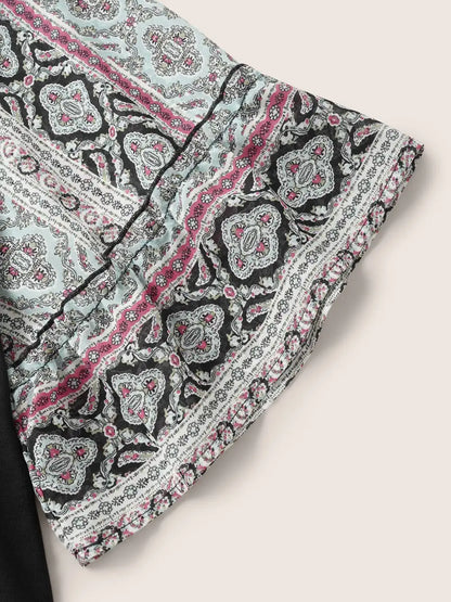 Boho Print Patchwork Raglan Sleeve T-Shirt
