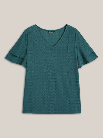 Jacquard Textured Lotus Leaf Sleeve Top