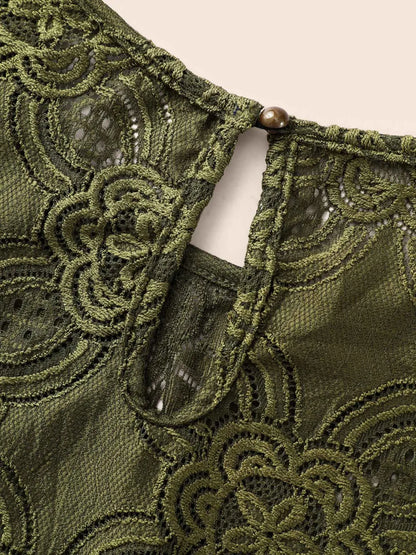Crew Neck Crochet Lace Lantern Sleeve Blouse