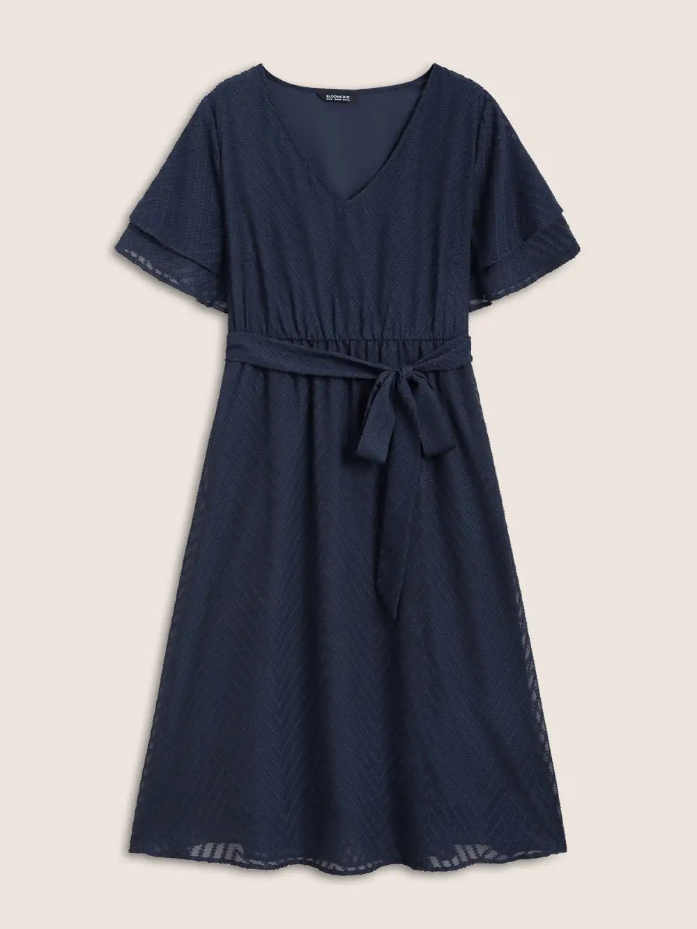 Texture Tiered Ruffle Sleeve See Through Dress