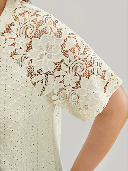 Solid Broderie Anglaise Lace Raglan Sleeve T-shirt
