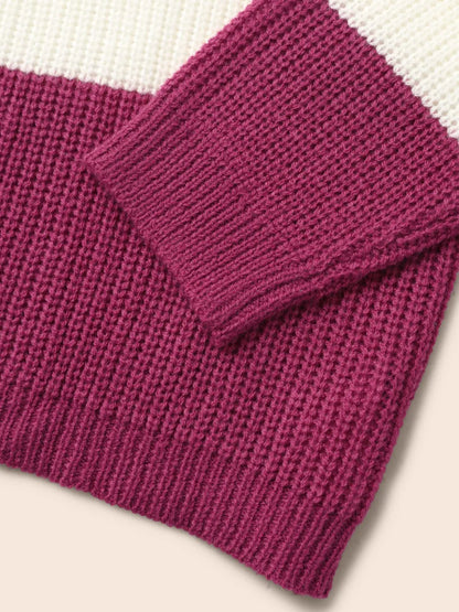 Round Neck Colorblock Contrast Pullover