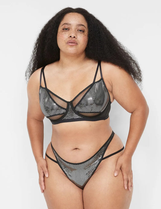 Metallic Strappy Unlined Demi Bra