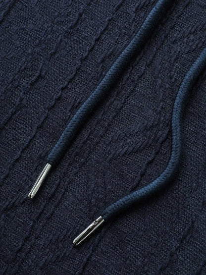 Plain Textured Hooded Drawstring Sweatshirt