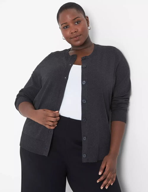 Crew-Neck Button-Front Cardigan