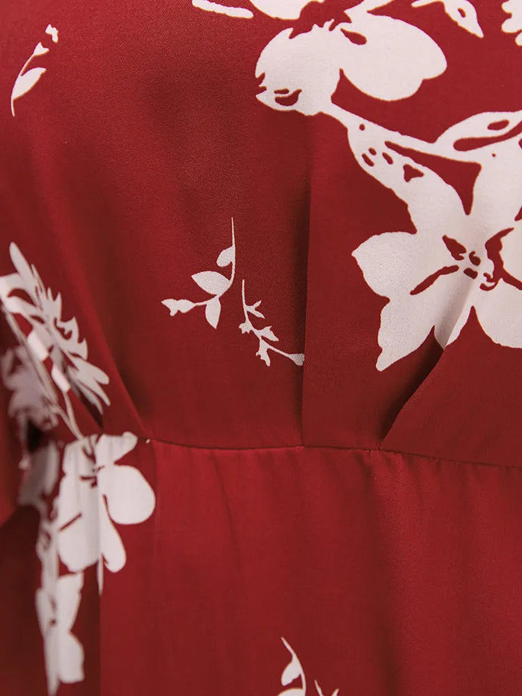 Floral Printed Plicated Detail Flutter Sleeve Blouse