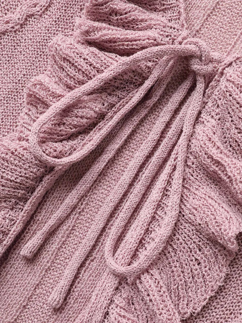 Ruffle Trim Ties Cable Knit Cardigan
