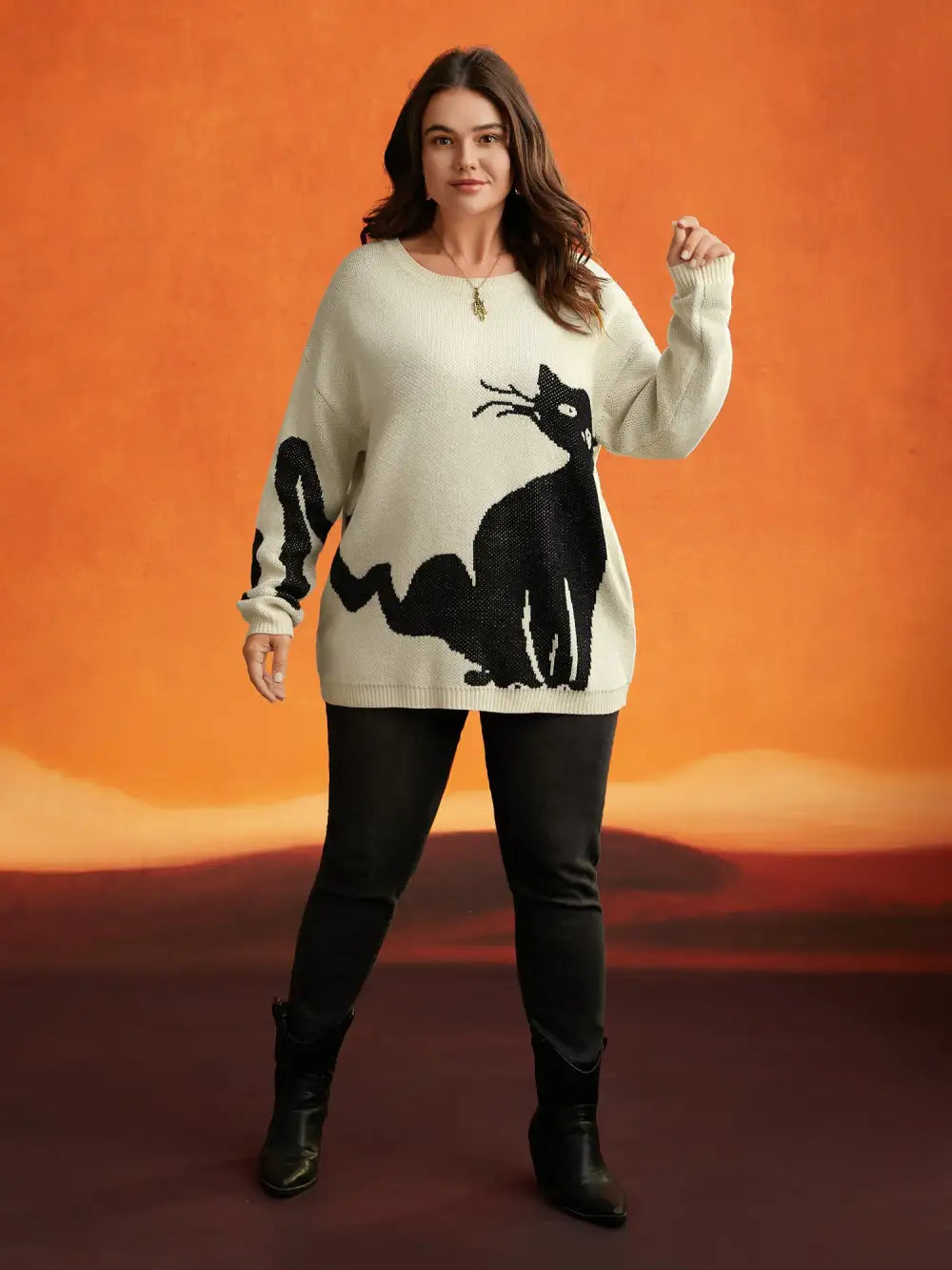 Mystic Cat Knit Crew Neck Pullover