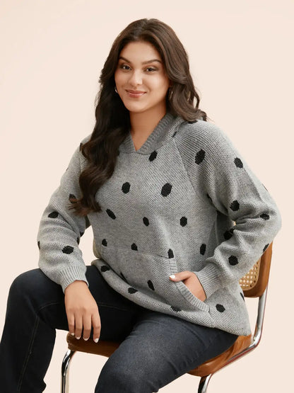 Polka Dot Hooded Patch Pocket Pullover