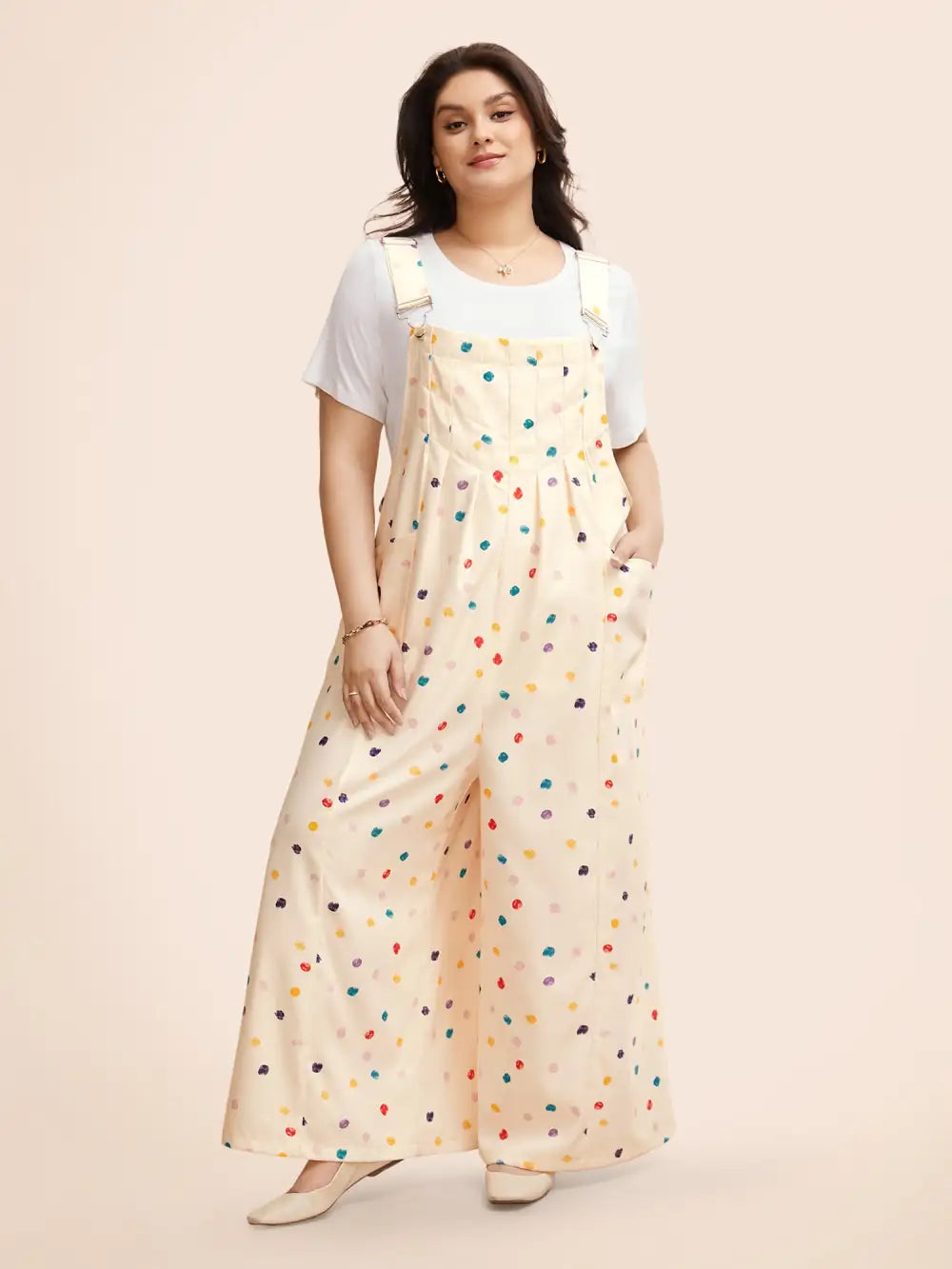 Painted Polka Dot Adjustable Straps Jumpsuit
