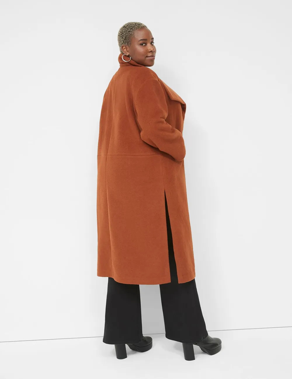 Shawl-Lapel Wool Open-Front Coat