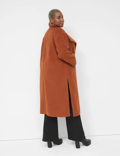 Shawl-Lapel Wool Open-Front Coat