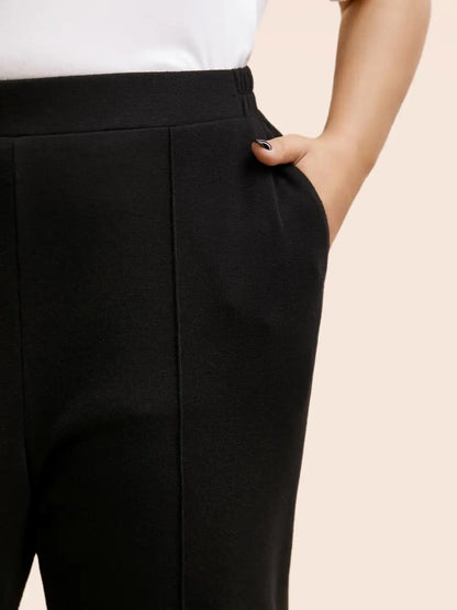 Solid Elastic Waist Pocket Leggings