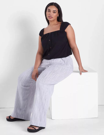 Relaxed Crop Cap-Sleeve Square-Neck Top