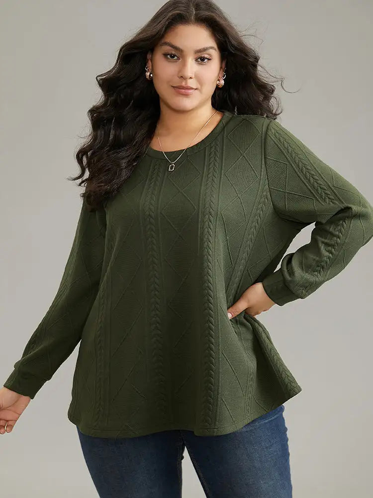 Plain Textured Round Neck Sweatshirt