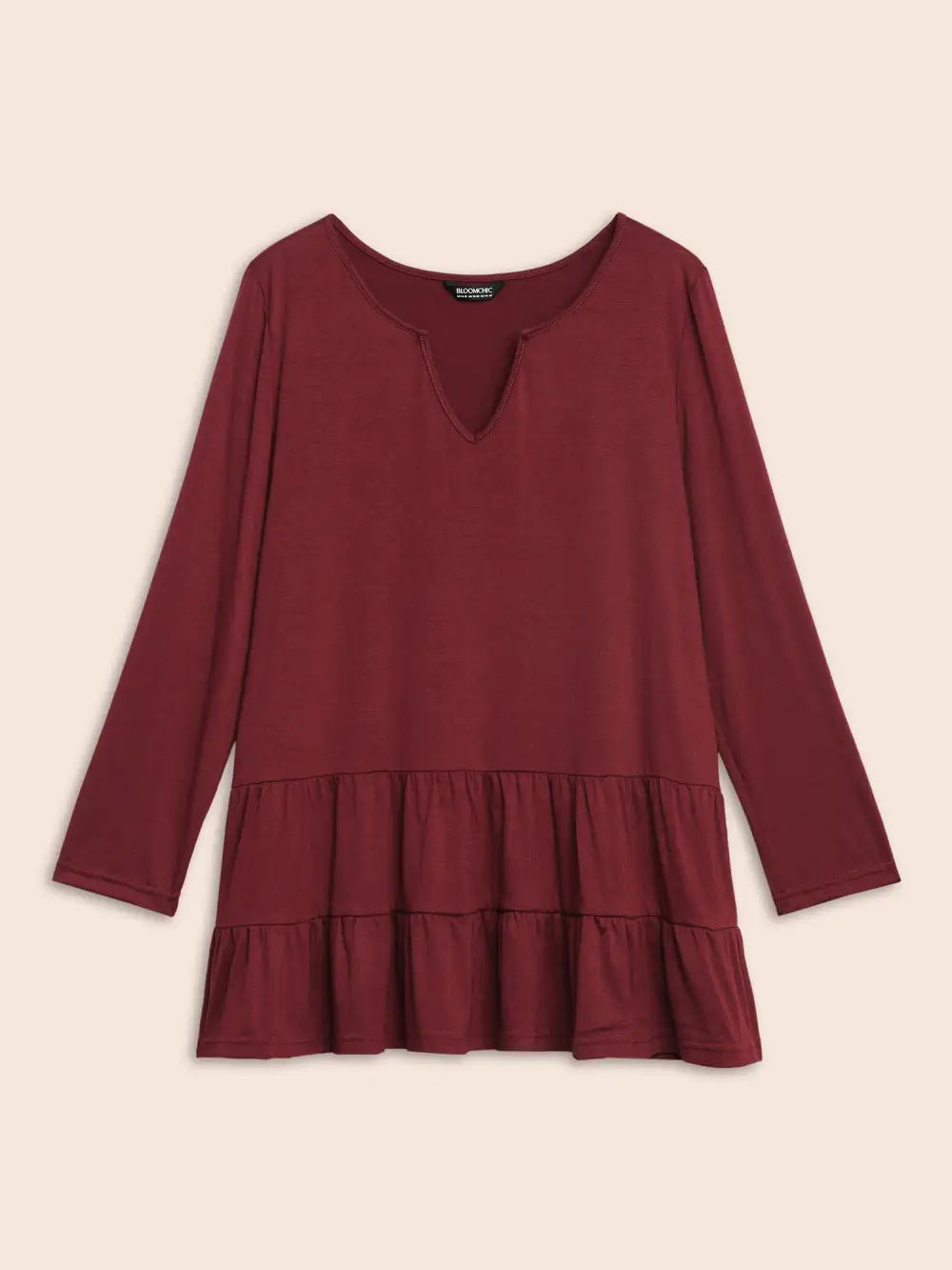 Notched Ruffle Layered Hem T-Shirt