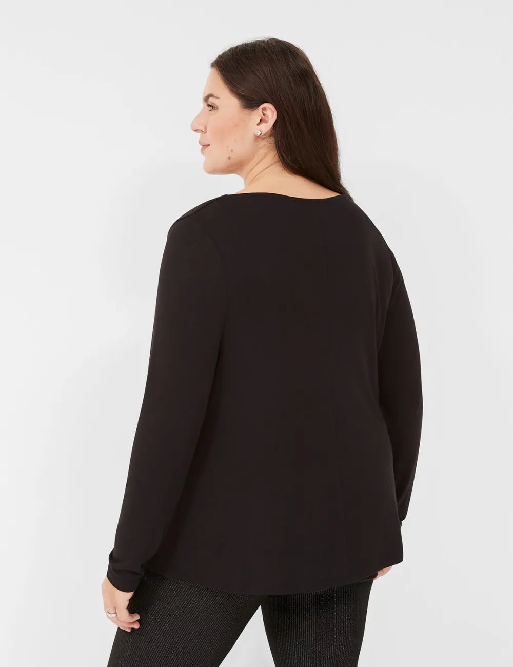 Long-Sleeve Drape-Neck Top