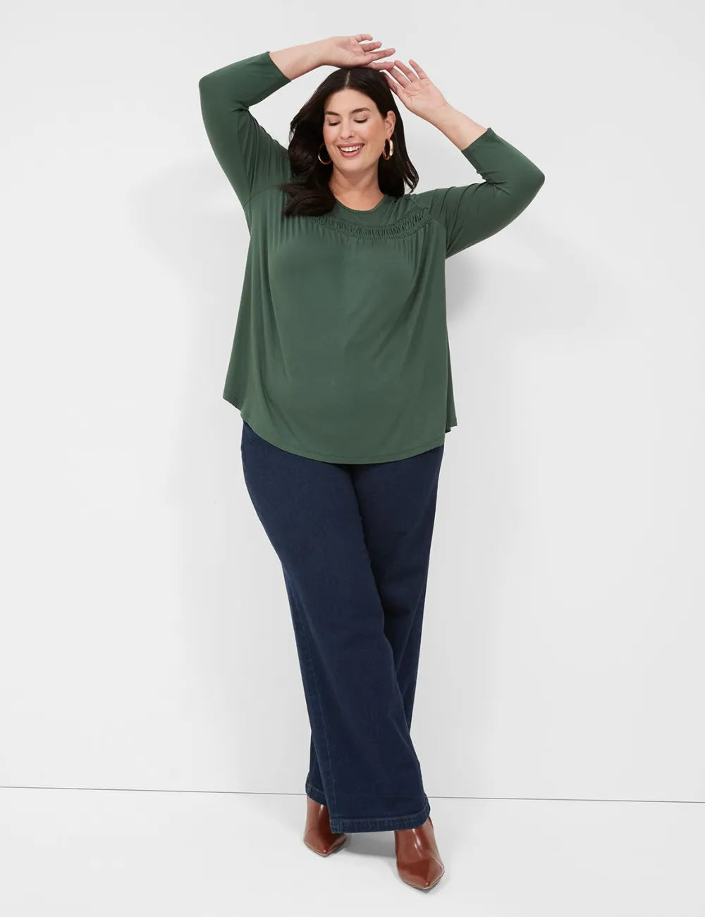 Swing 3/4-Sleeve Smocked Yoke Top