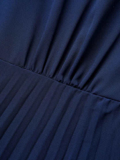 Solid Chiffon Pleated Ruffle Sleeve Dress