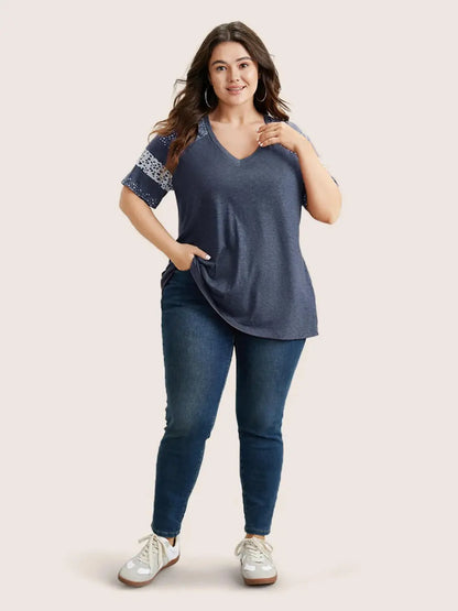 Ditsy Floral Colorblock Contrast Raglan Sleeve T-Shirt