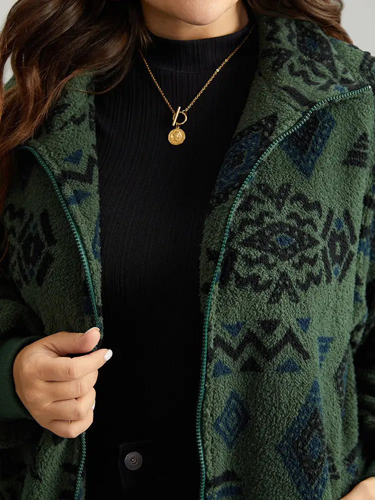 Geometric Pocket Gathered Zipper Jacket