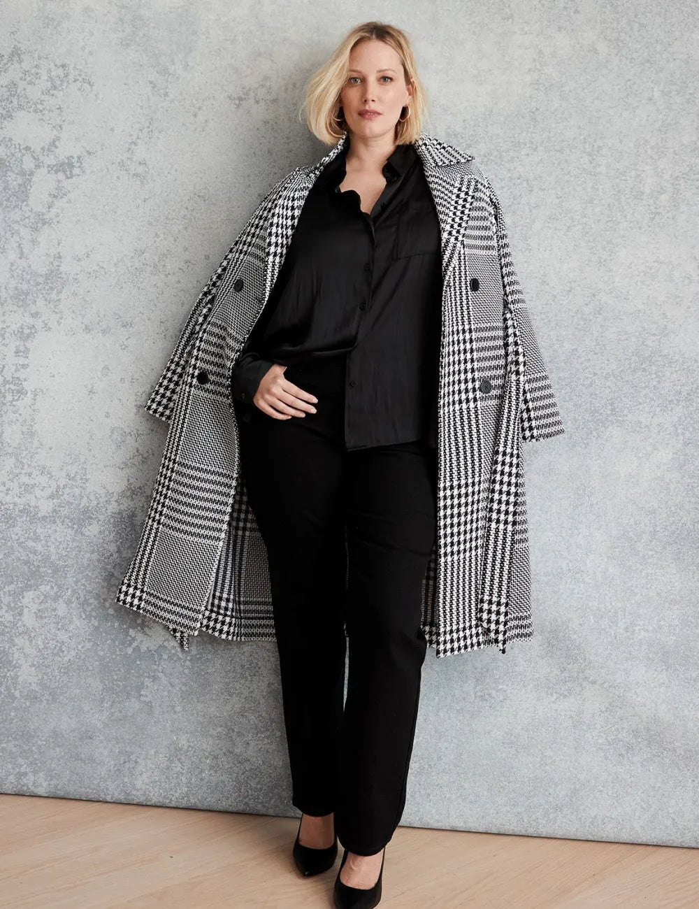 Double-Breasted Plaid Coat
