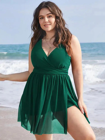 Sculpt Waist Ruched Split Hem Swim Dress