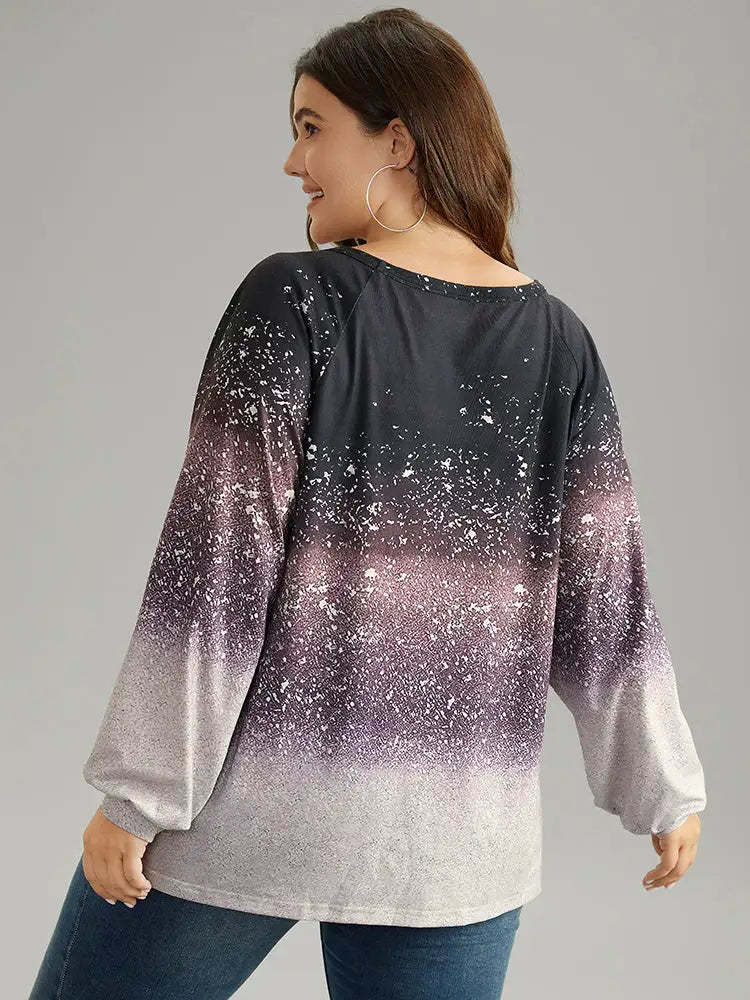 Ombre Raglan Sleeve Contrast T-Shirt