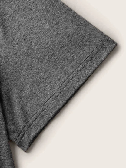 Solid Heather V Neck Curved Hem T-Shirt