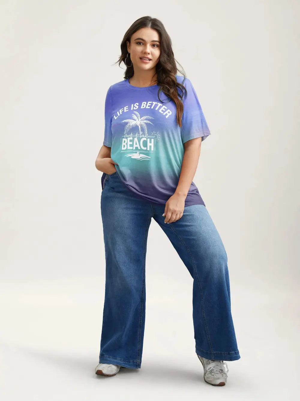 Gradient Beach Print Fitted T-Shirt