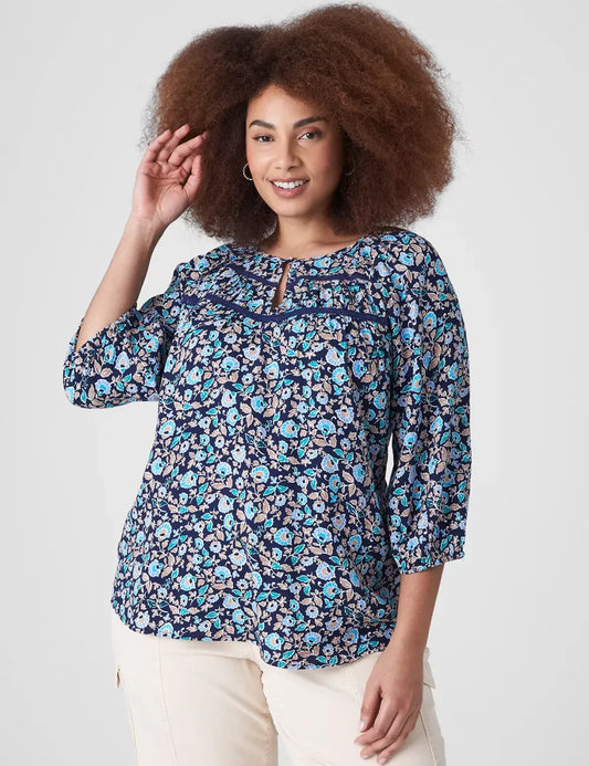 Split-Neck Lace-Trim Blouse