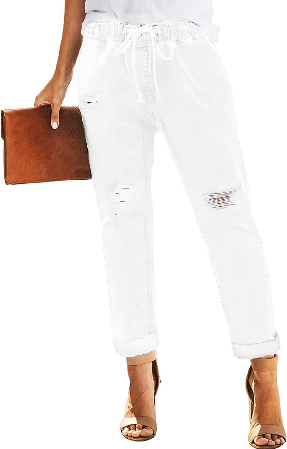 Womens Casual Denim Jeans Pull-on Stretch Jeans Elastic Waist Jean Denim Drawstring Joggers Pants