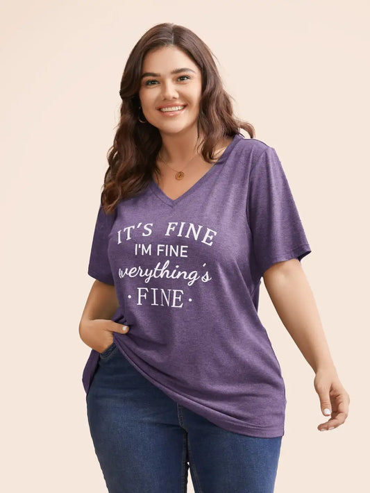 Letter Print V Neck T-Shirt