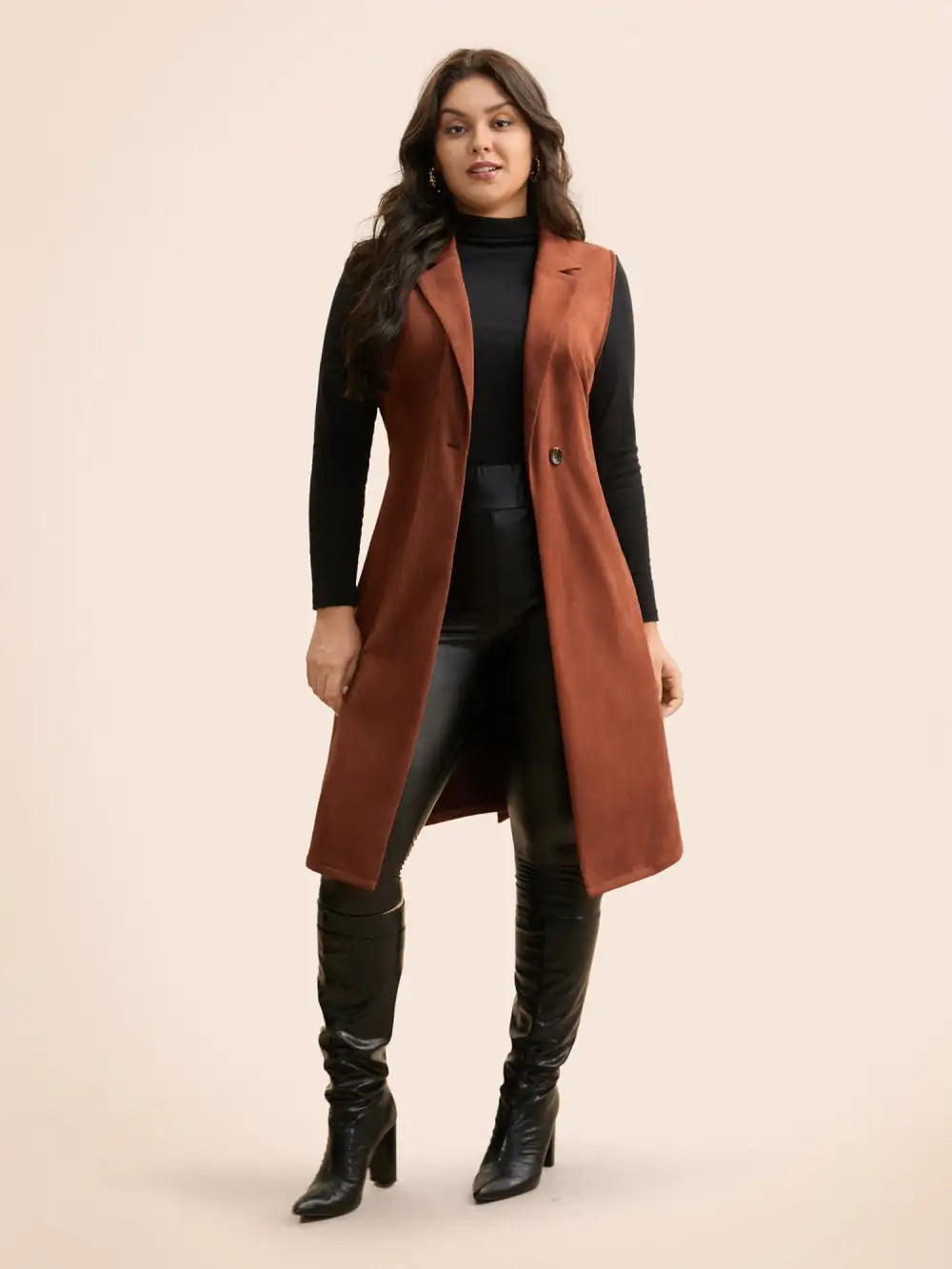 Suit Collar Faux Suede Belted Jacket