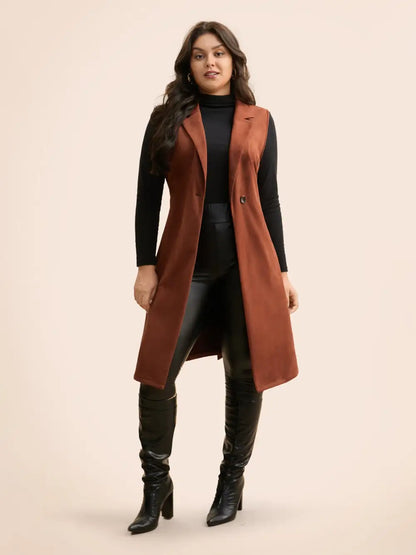 Suit Collar Faux Suede Belted Jacket
