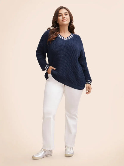Contrast Striped Drop Shoulder Pullover