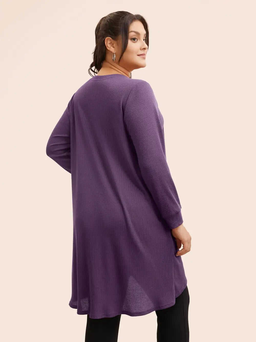 Solid Waffle Knit Overlap Hem T-Shirt