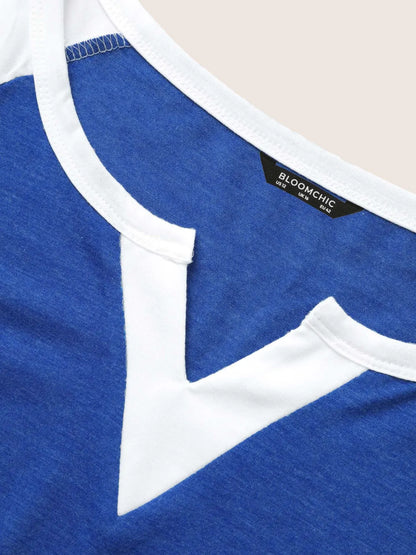 Colorblock Contrast Notched Raglan Sleeve T-Shirt