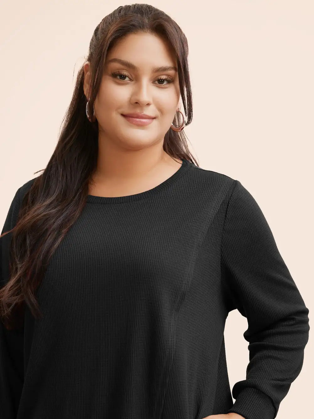 Solid Waffle Knit Overlap Hem T-Shirt