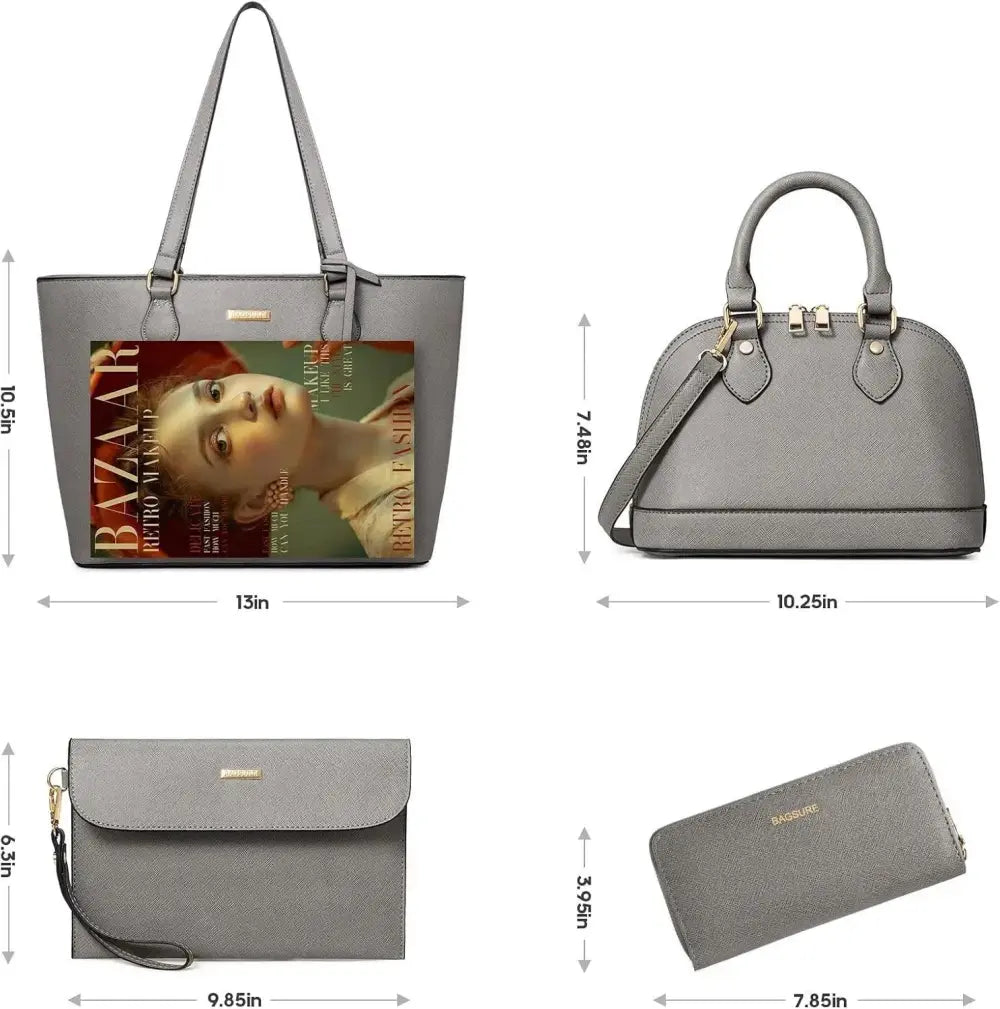 4PCS Women Fashion Handbags Purses Wallet Tote Shoulder Bags