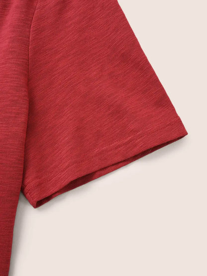 Plain V Neck Lace Panel T-Shirt
