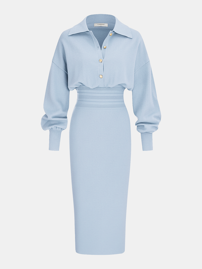 Cinched Waist Knit Shirt Dress