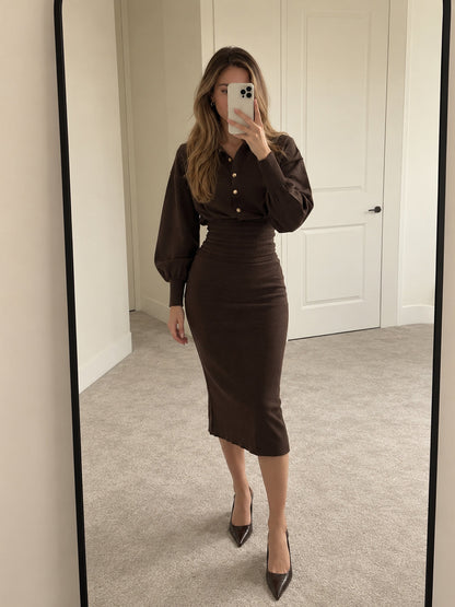Cinched Waist Knit Shirt Dress