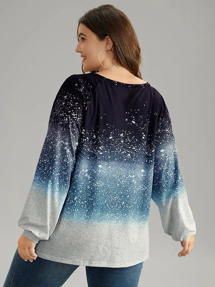 Ombre Raglan Sleeve Contrast T-Shirt