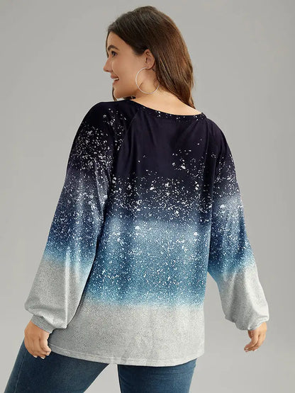 Ombre Raglan Sleeve Contrast T-Shirt