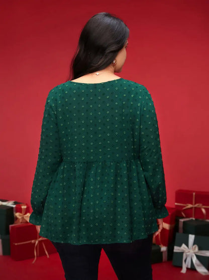 Textured Dot Elastic Cuffs A-Line Blouse